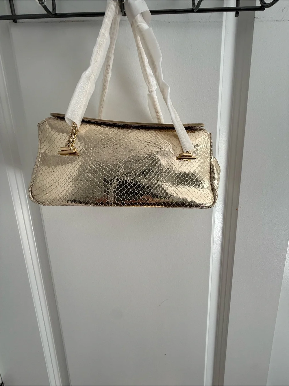 J. Crew Metallic Gold Snake-Embossed Shoulder Bag